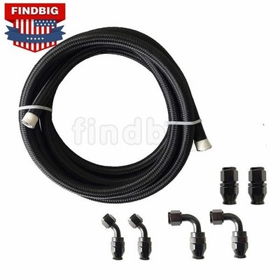 6AN-AN6 Black PTFE Nylon Fuel Line For 10/12/20/30ft Fittings PTFE Hose Kit E85