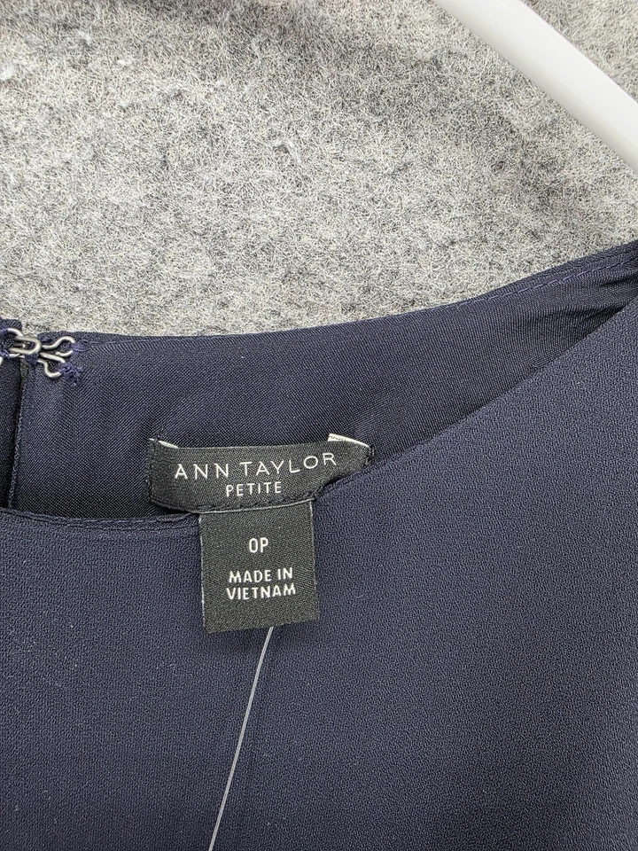 Mono Ann Taylor para mujer 0 Petite azul marino plisado pierna ancha sin mangas elegante Foto 3 de 4