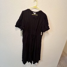 Amazon Essentials Women's Button Up Drawstring Waist Black Dress Size XXL NWT