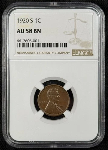 1920 S Small Cents Lincoln, Wheat Ears Reverse NGC AU-58