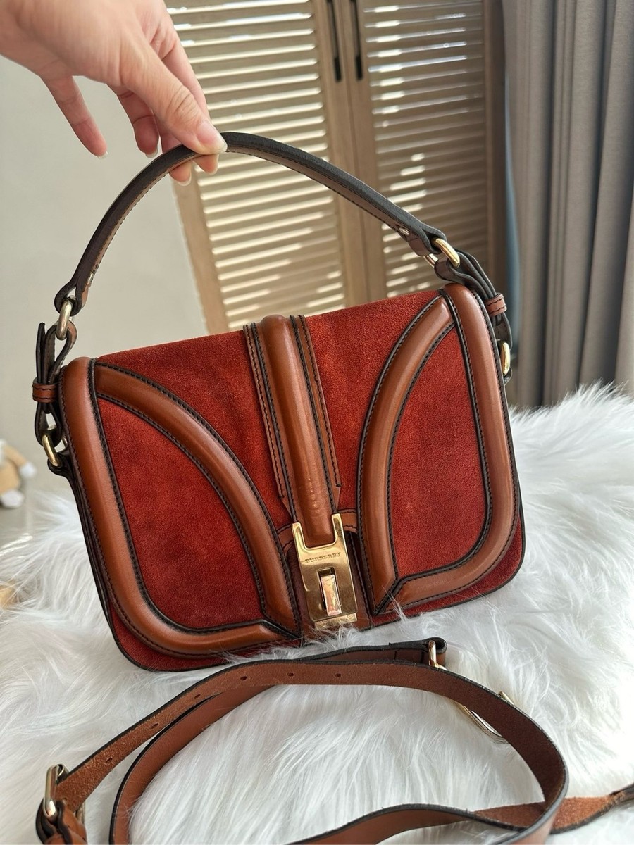 Authentic Burberry Brown Suede and Leather Brickfield Flap