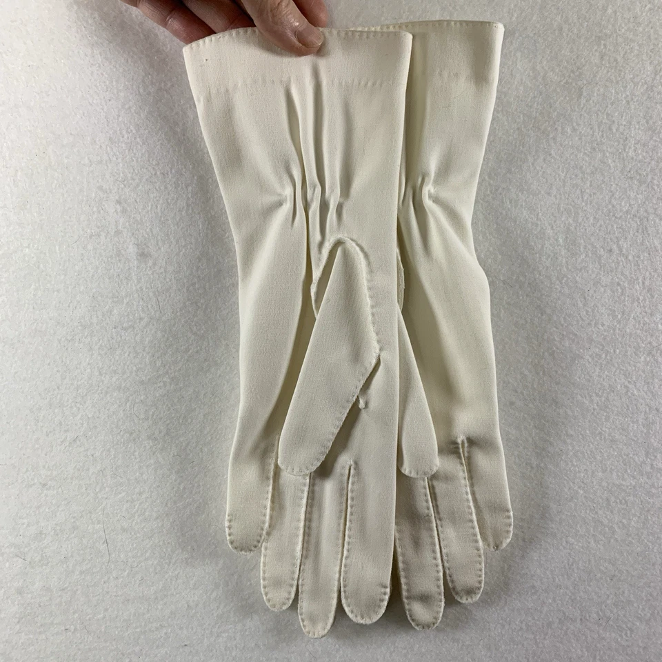 Guantes elegantes vintage para mujer pequeños blancos para boda iglesia fiesta del té imitación perla Foto 4 de 4