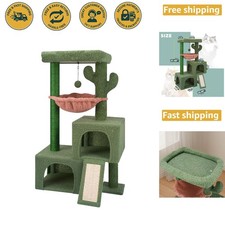 37.4'' Cactus Cat Tree Tower with Twin Condos Sisal Scratching Post in Green
