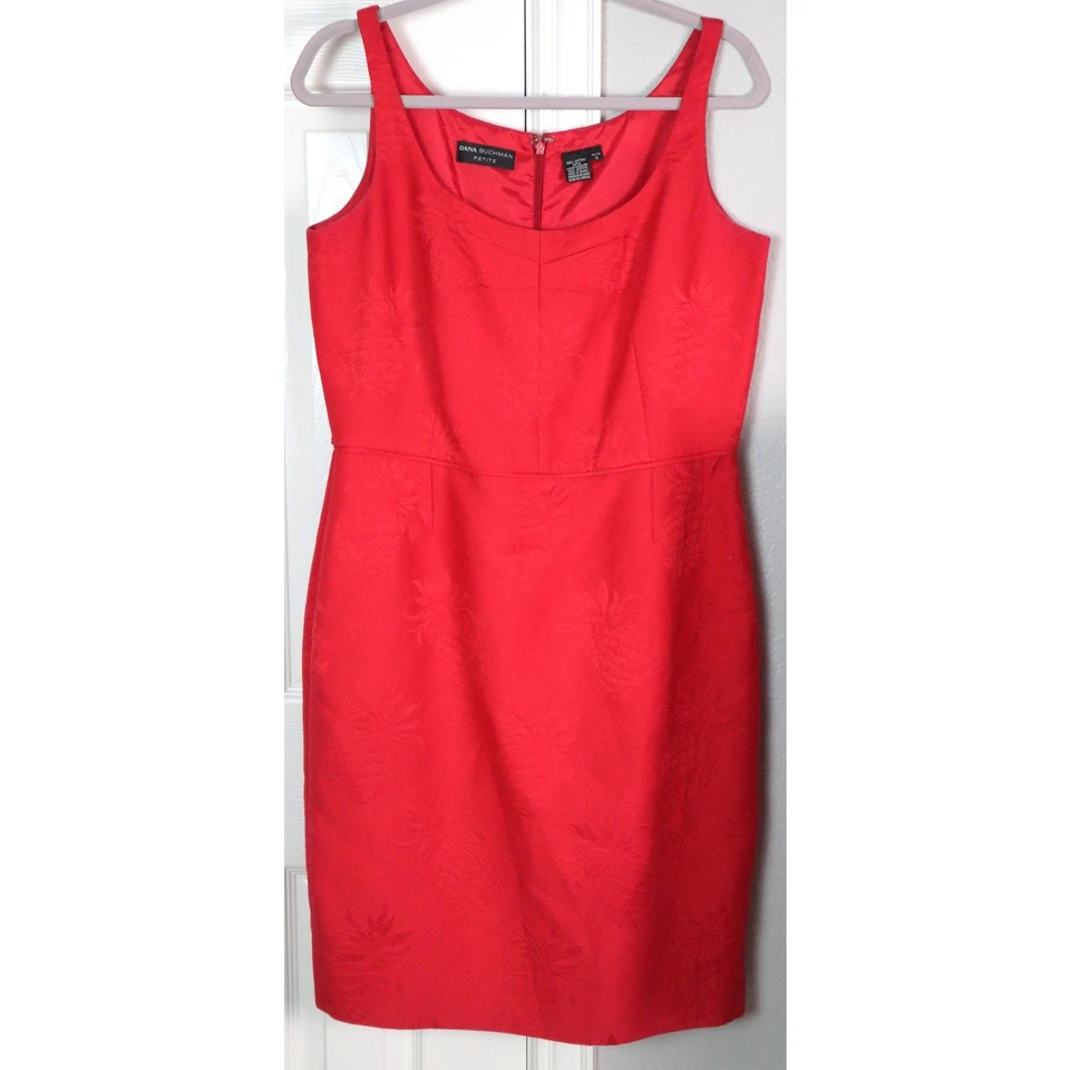 Dana Buchman Petite Red Dress Suit Set Jacket Blazer COTTON Pineapple Women 12P - Image 4 of 4