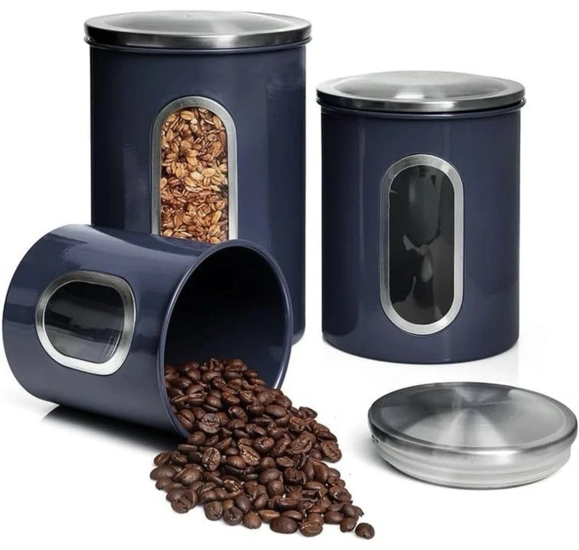 Airtight Metal Canisters W/ Clear Window Kitchen Storage & Organization New
