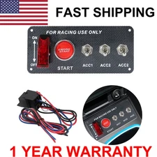 5in1 Ignition Switch Panel Engine Start Push Button Toggle 12V LED Carbon Fiber