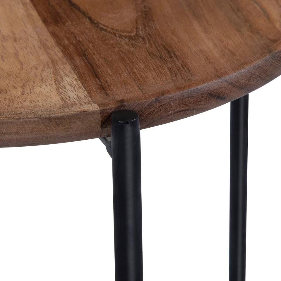 2x Mesas auxiliares de centro redonda de madera maciza patas metal WOMO-DESIGN® - Imagen 3 de 4