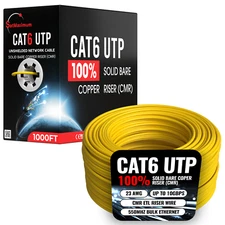 1000FT Yellow CAT6 ETL CMR Ethernet Cable 23AWG UTP 550Mhz Solid Copper Wire