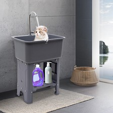 30.11" H Utility Sink Laundry Tub Freestanding with 360  Stainless Steel Faucet