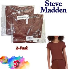 NWT 2-Pack Steve Madden Women's S Ribbed Short-Sleeve Sleep Tee SM02731 68