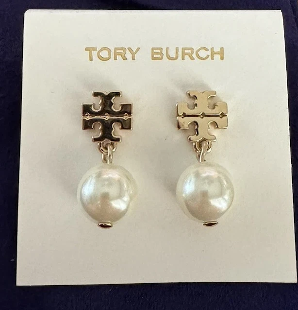 Orecchini a goccia con perle dorate Tory Burch Nuovi con etichette