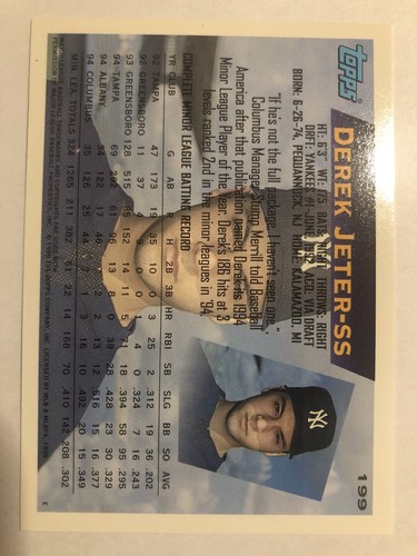 1995 Topps DEREK JETER - #199 - Future Star - RC - HOF - A801 - Picture 2 of 2