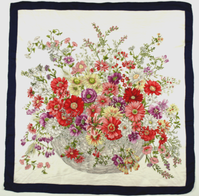 Foulard Vintage En Soie 100% - Motif Géométrique Multicolore - Années 90