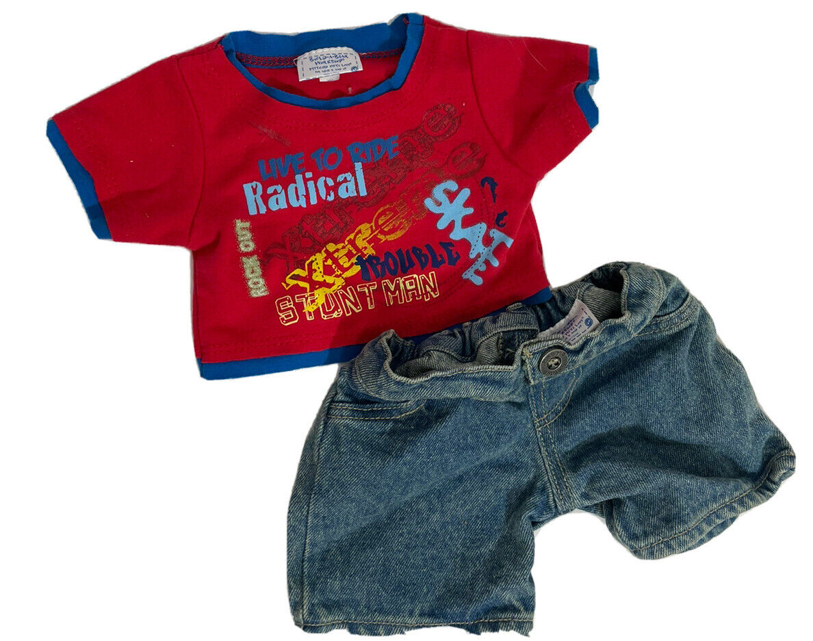 Build A Very popular Bear Outfit Red T-shirt Lowest price challenge Blue Jeans Skateboarding Clot