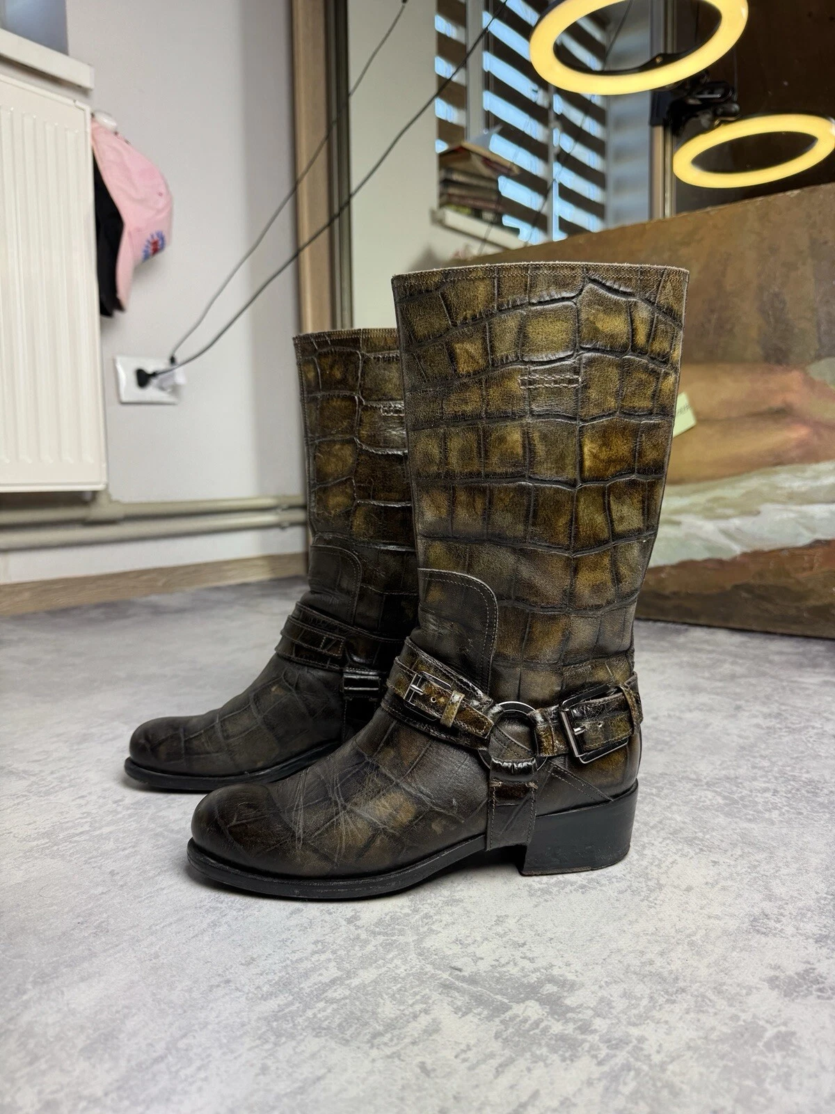 Bottes cuir crocodile motard moto course Christian Dior pointure : 37,5