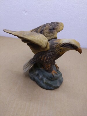 Ceramic Bald Eagle Statue Wings Spread huntingVintage Collectible Figurine Brown
