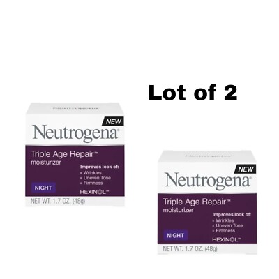 Neutrogena Triple Age Repair Moisturizer Night 1.7oz  Hexinol New In Box 2-Pk