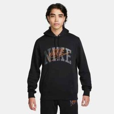 Nike Club Fleece Men's Pullover Hoodie Sweatshirt Black Orange Logo Fleece M