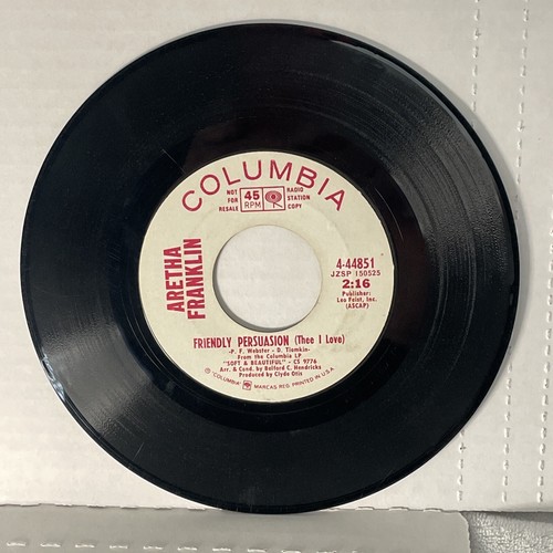 Aretha Franklin: Jim, Friendly Persuasion (Thee I Love) Columbia Soul Promo 45 - Imagen 2 de 4