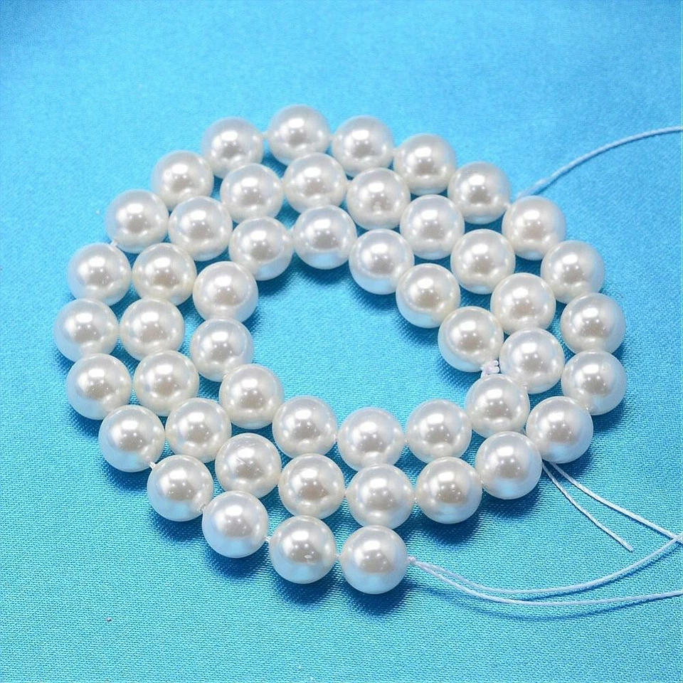 Muschelkernperlen weiß 12 mm Strang/16 Stück - Bild 2 von 4