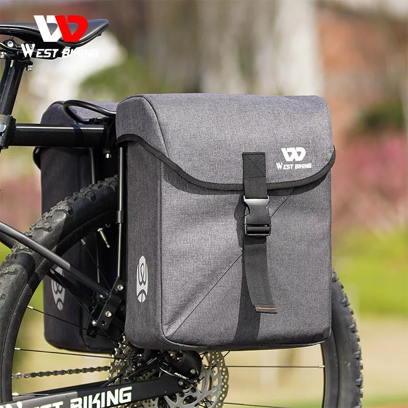WEST BIKING 35L Bike Double Pannier MTB Bicycle Rack Pack Trunk Carrier Bag Grey