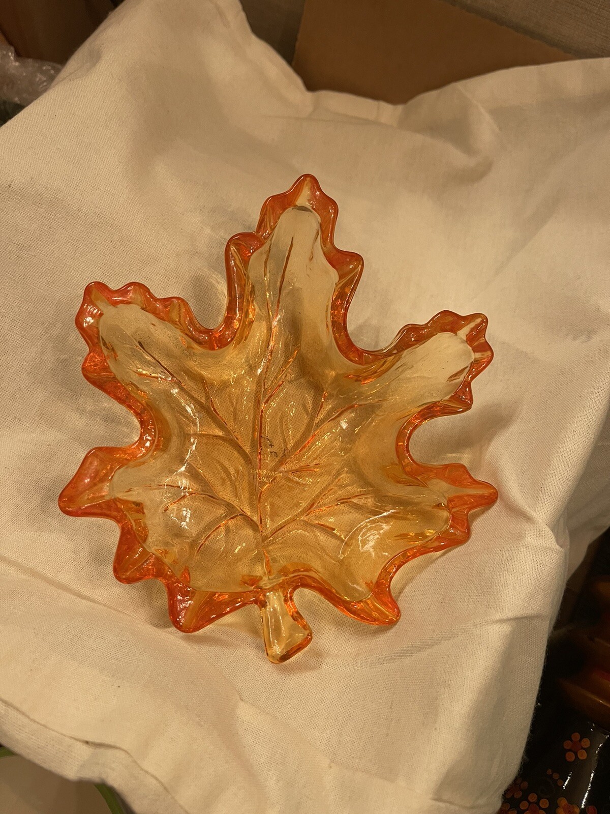 GLASS MAPLE LEAF DISH WITH ORANGE HUE | eBay