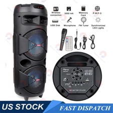 Dual 6.5" Portable Bluetooth Speaker Subwoofer Heavy Bass Party System W/ Mic US