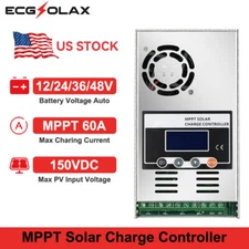 US 60AMP MPPT Charge Controller 12V 24V 36V 48V Auto MAX 150V 2880W Input LCD