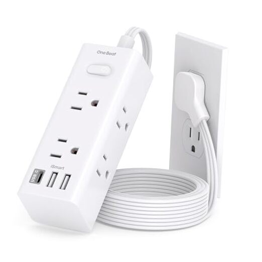5Ft Extension Cord with Multiple Outlets, Flat Plug Power Strip Surge 5FT White-image