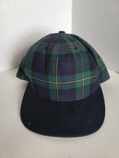 Vintage Mens Plaid Snapback Hat Green Red Yellow Wide Brim Cap Made In USA