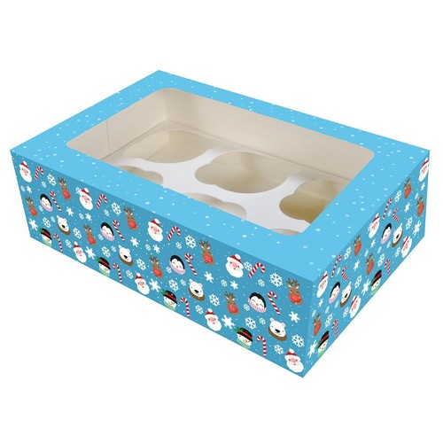Caja de Pasteles Cupcakes de Navidad AMIGOS 6/12 DOBLE INSERCIÓN PAQUETE DE DOS Caja Ventana Regalo - Imagen 7 de 12
