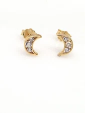 925 Sterling Silver Gold Crescent Moon Stud Earrings Tiny CZ Studs 7mm