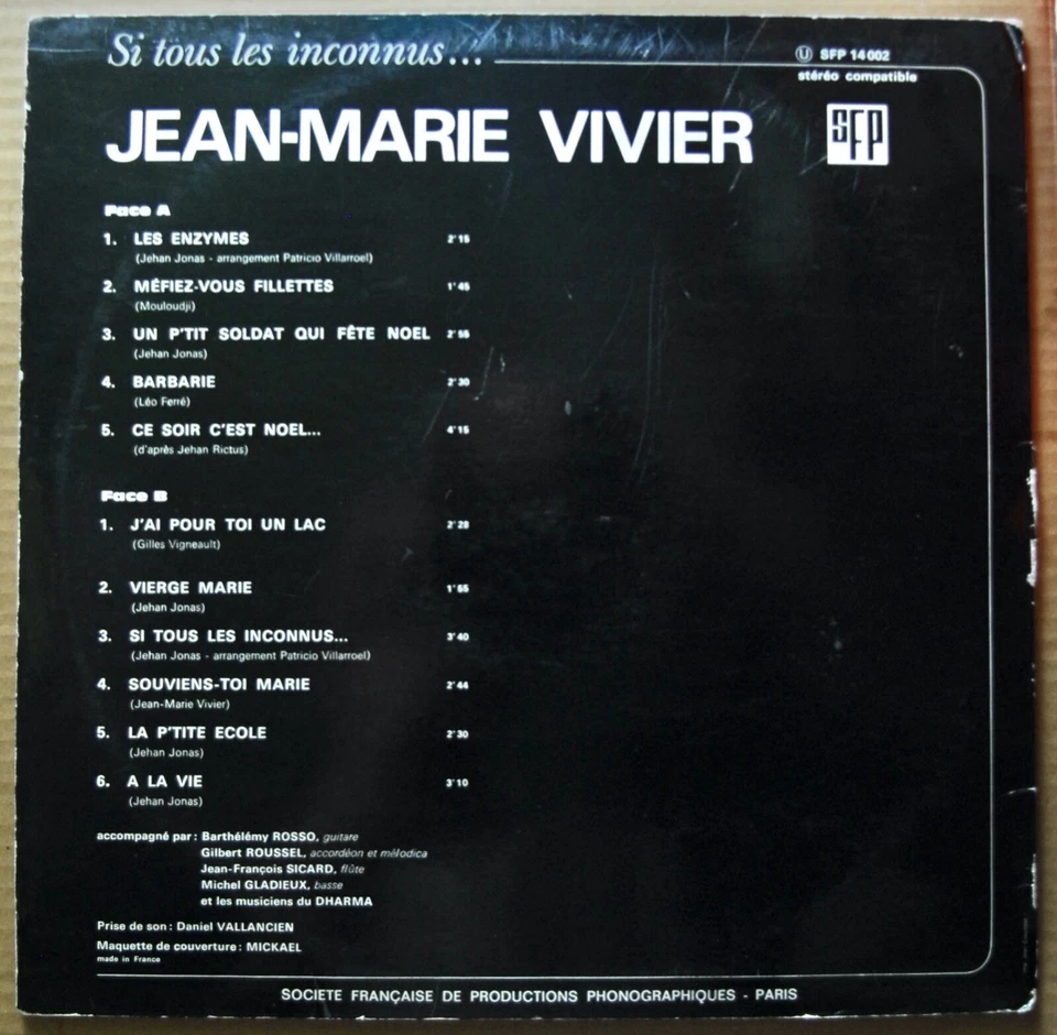LP 33 TOURS - JEAN-MARIE VIVIER - SI TOUS LES INCONNUS... - SFP - 1970 - Photo 2/2
