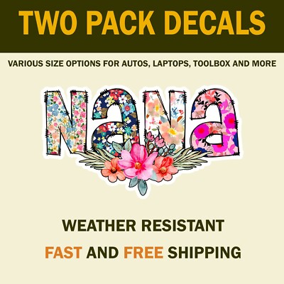 2 Cute Nana Stickers Floral Pattern, Weather Resistant for Cups