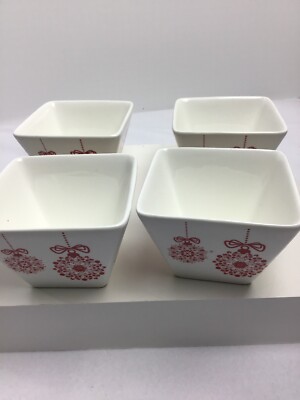 Lot Of 4 Ciroa  Simple Serve Square Appetizer Dessert Snack Bowls Red Ornaments