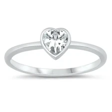 Simple Solitaire Love Heart Promise Sterling Silver Ring Sizes 2-13