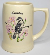 NOS Vintage State of Tennessee Souvenir Mug Tankard Mockingbird Iris Made in USA