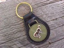 FORD BRONCO ANTIQUE GOLD LEATHER KEY FOB NOS Hi-QUALITY CLASSIC KEY HOLDER