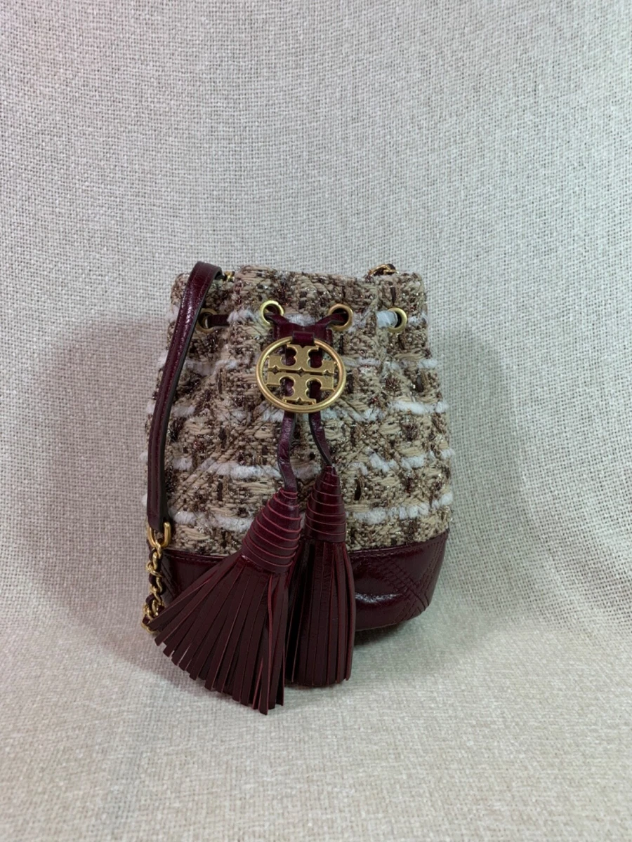 NEW Tory Burch Multi Colored Fleming Soft Mini Tweed Bucket Bag $398