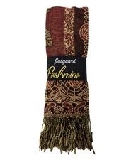 Pashmina Burgundy & Gold Paisley Floral Jacquard Scarf Shawl Wrap Reversible