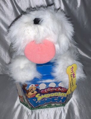 Vintage 1998 Smoochie Pooch Barking Licking Dog Plush Gray Spot