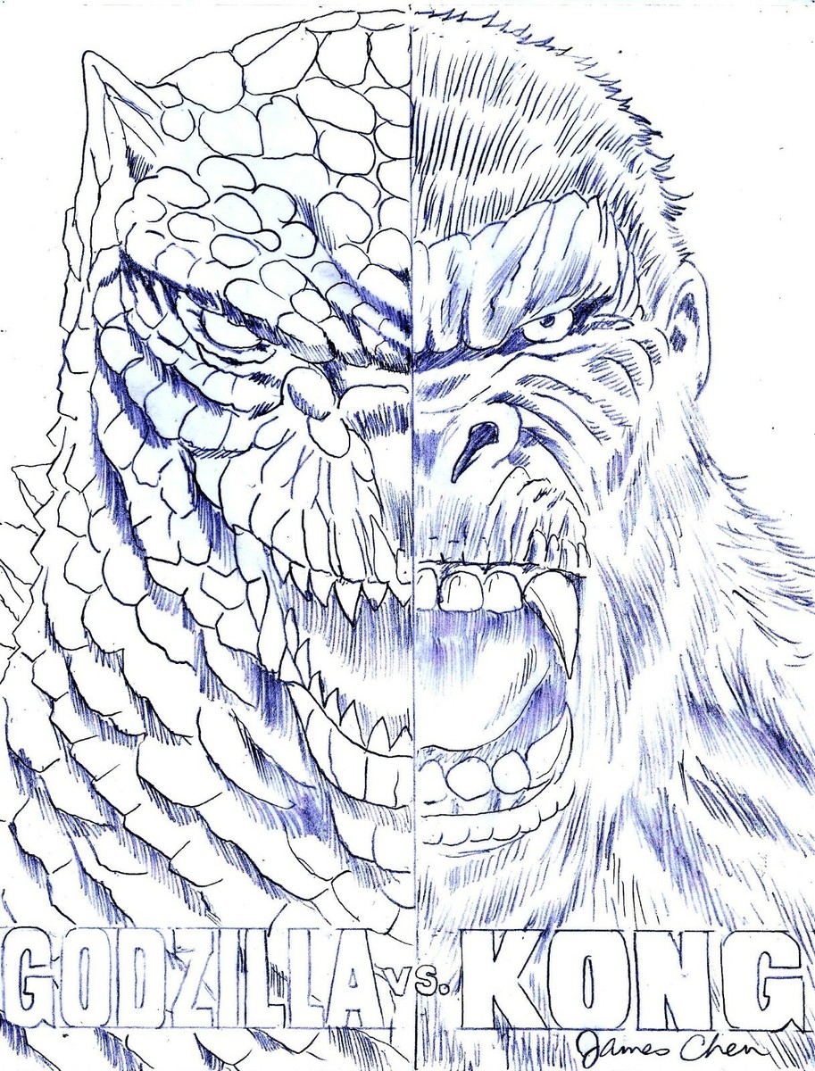 GODZILLA VERSUS KONG ORIGINAL COMIC ART ON CARD STOCK