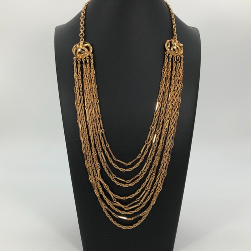 Vintage Victorian Revival Multi Strand Festoon Style Necklace Gold Tone Estate - Picture 2 of 8