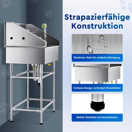 CO-Z 127cm Hunde Badewanne aus Edelstahl Haustiere Pflege Dusche Tierbadewanne - Bild 7 von 29