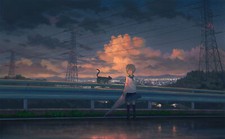 Landscape anime girls school uniform umbrella sky clouds Custom Gaming Mat Desk