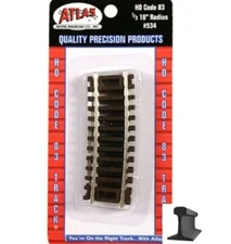 Atlas HO Scale ~ New 2025 ~ Code 83 ~ 18″ Radius 1/3 Curve Track ~ 4 Pcs ~ 534
