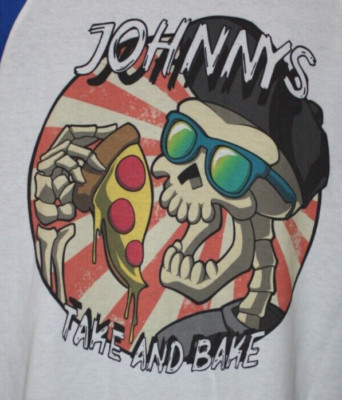 NWOT Johnny's Take and Bake Pizza Sz XL 3/4 Raglan Sleeve T Shirt Tehachapi CA