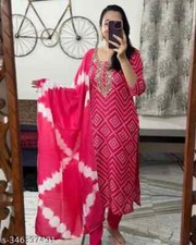 Beautiful Jaipuri Bandage Print ed Straight Kurti Pant With Tai Dye Dupatta