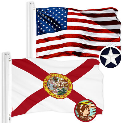 G128 Combo: American Flag & Florida Flag 4x6 Ft Both Embroidered 210D Polyester