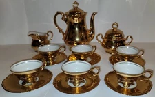 Rudolf Wachter RW Tea set Bavaria TEAPOT,CREAMER,SUGAR BOWL,CUPS, SAUCERS Gold